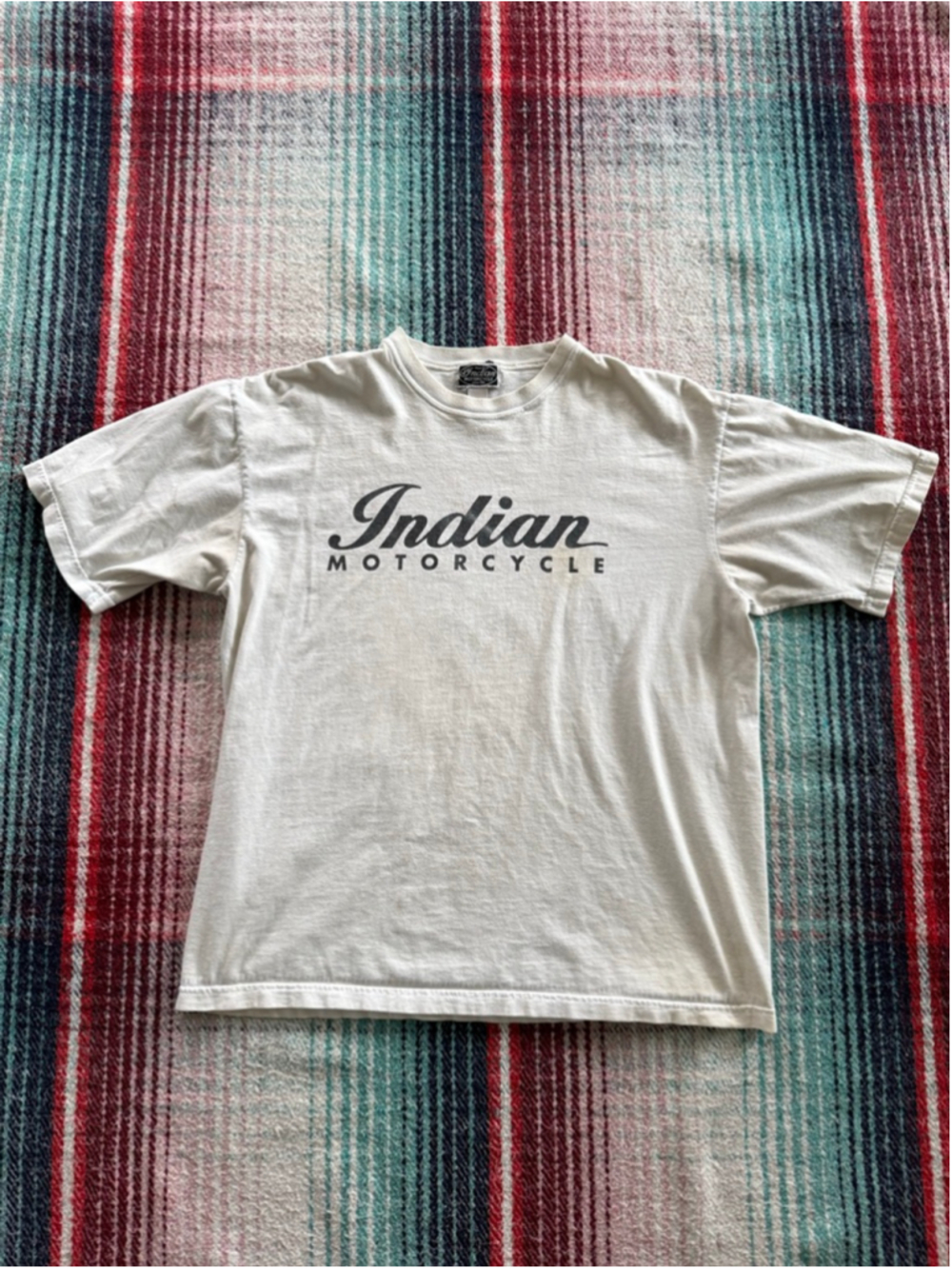 Vintage Distressed Indian Motorcycle White Tee L